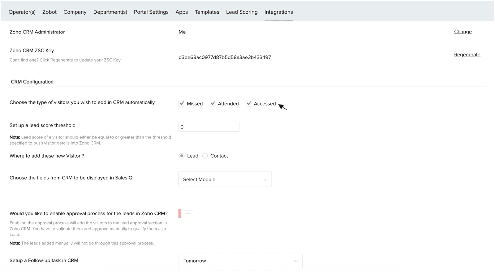 Integrate website Chat to CRM with Zoho