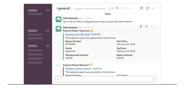 Zoho Expense integration to Slack